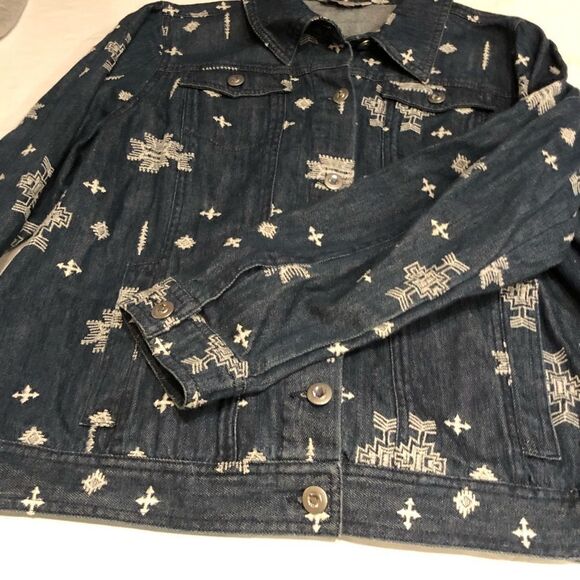 Laura Ashley Women’s Denim Jean Jacket Blue/White Southwestern design Size 10 - Picture 8 of 13